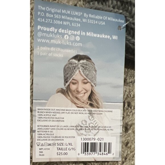 Muk Luks Knit Cabin Slipper Cable Socks Faux Sherpa Lining L/XL NWT ~ Gray - Picture 5 of 5